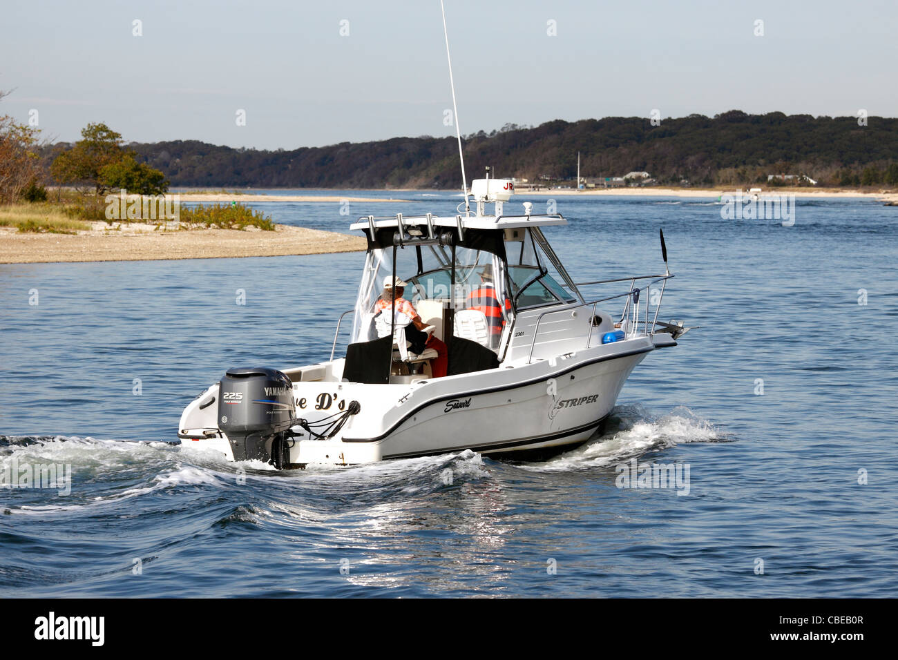 Motorboot im Hafen von Stony Brook Long Island NY Stockfoto