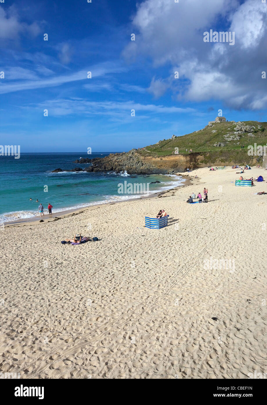 Porthmeor Beach im Sommer, St. Ives, Cornwall, Südwesten, England, UK, Vereinigtes Königreich, GB, Großbritannien, britische Inseln, Europa, Stockfoto
