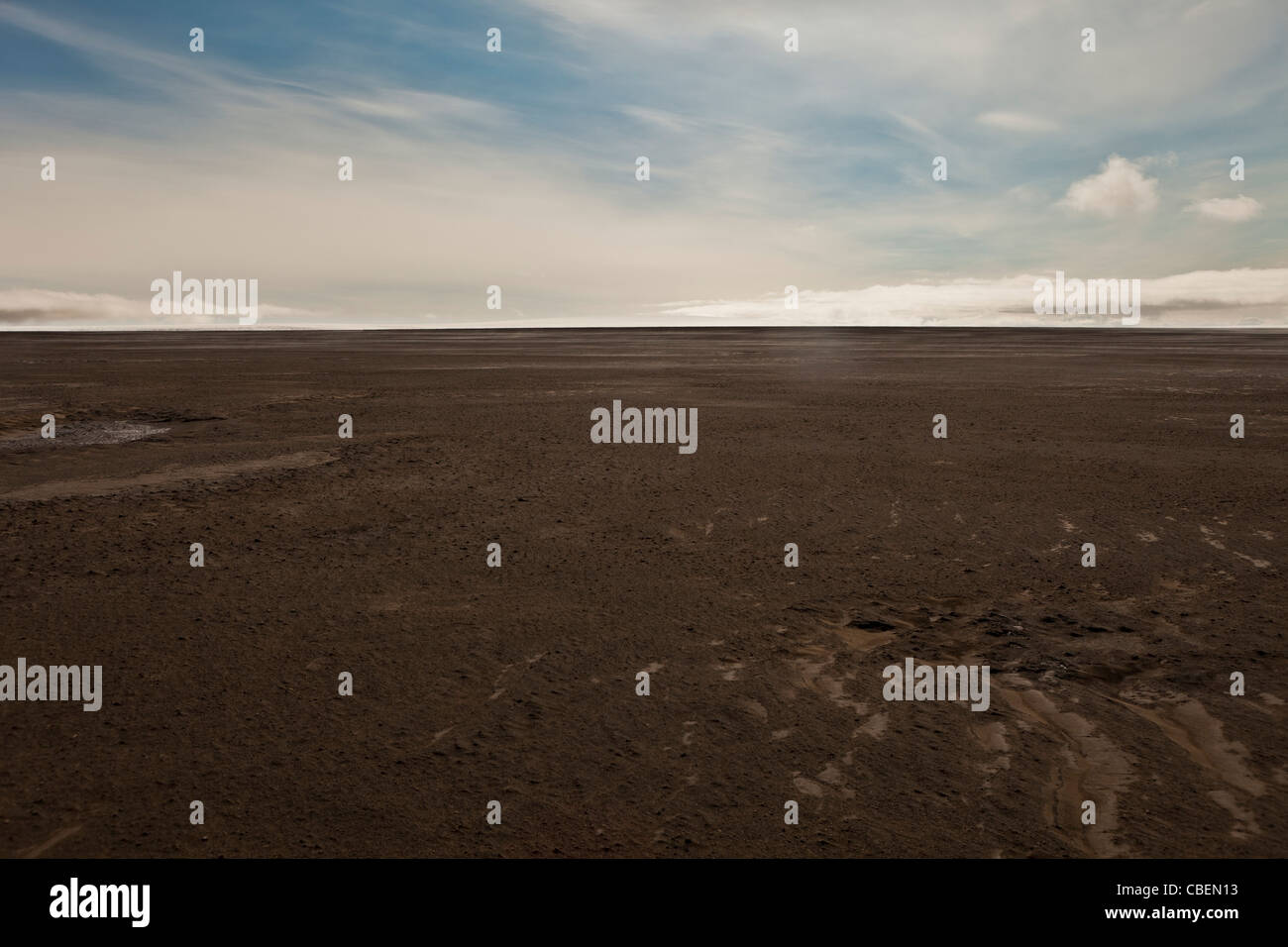 Asche vom Vulkanausbruch Grimsvötn, Vatnajökull-Eiskappe auf Gletscher fallen. Stockfoto