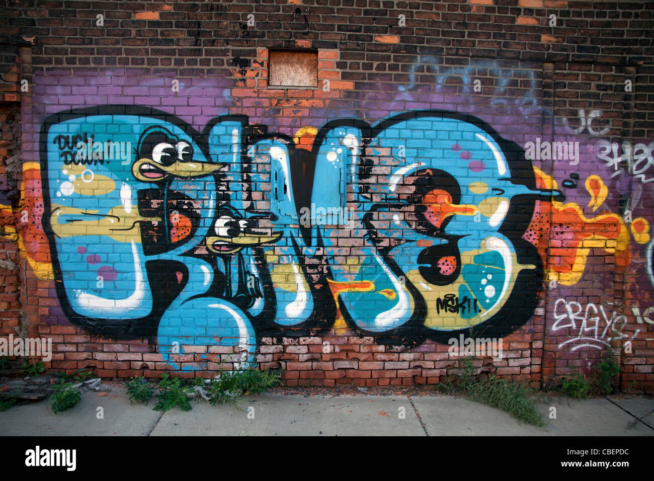 Graffiti an leer stehenden Gebäude Detroit Michigan USA Stockfoto