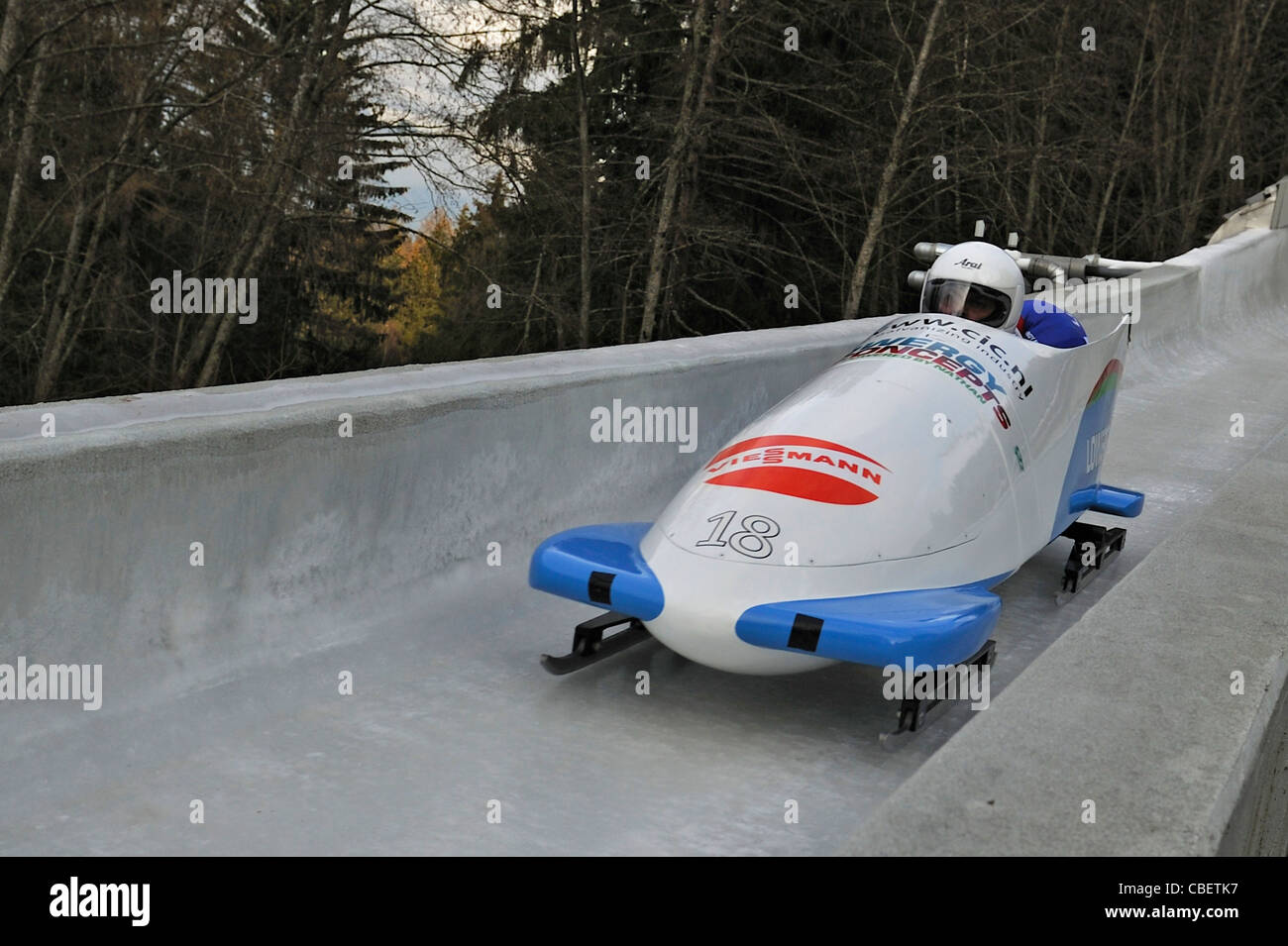 Zwei Mann Bob World Cup - Igls, Innsbruck, Österreich Stockfoto