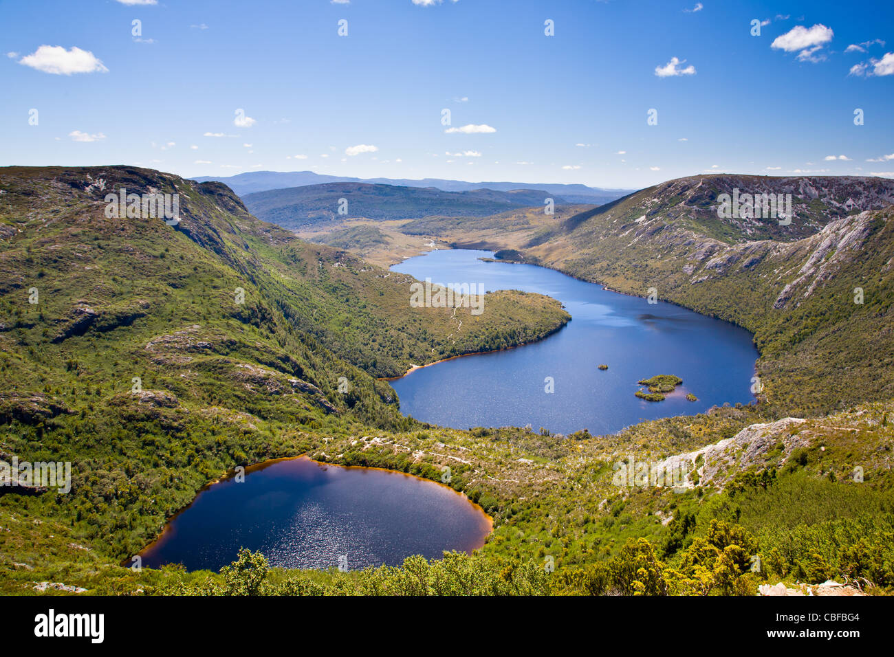 Blick auf Dove Lake von den Pfad zum Cradle Mountain, Tasmaina Australien. Stockfoto