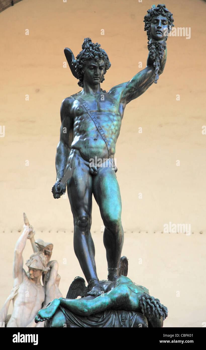 Italien, Toskana, Florenz, Perseus mit Medusenhaupt, Statue, Stockfoto
