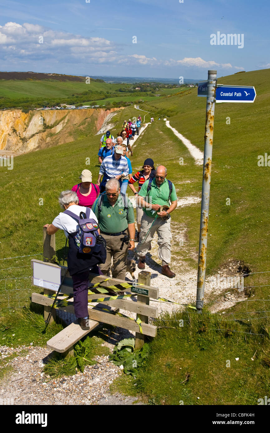 Tennyson Down, Nadeln, Headon Warren, Isle of Wight Wandern, Festival. Totland Stockfoto