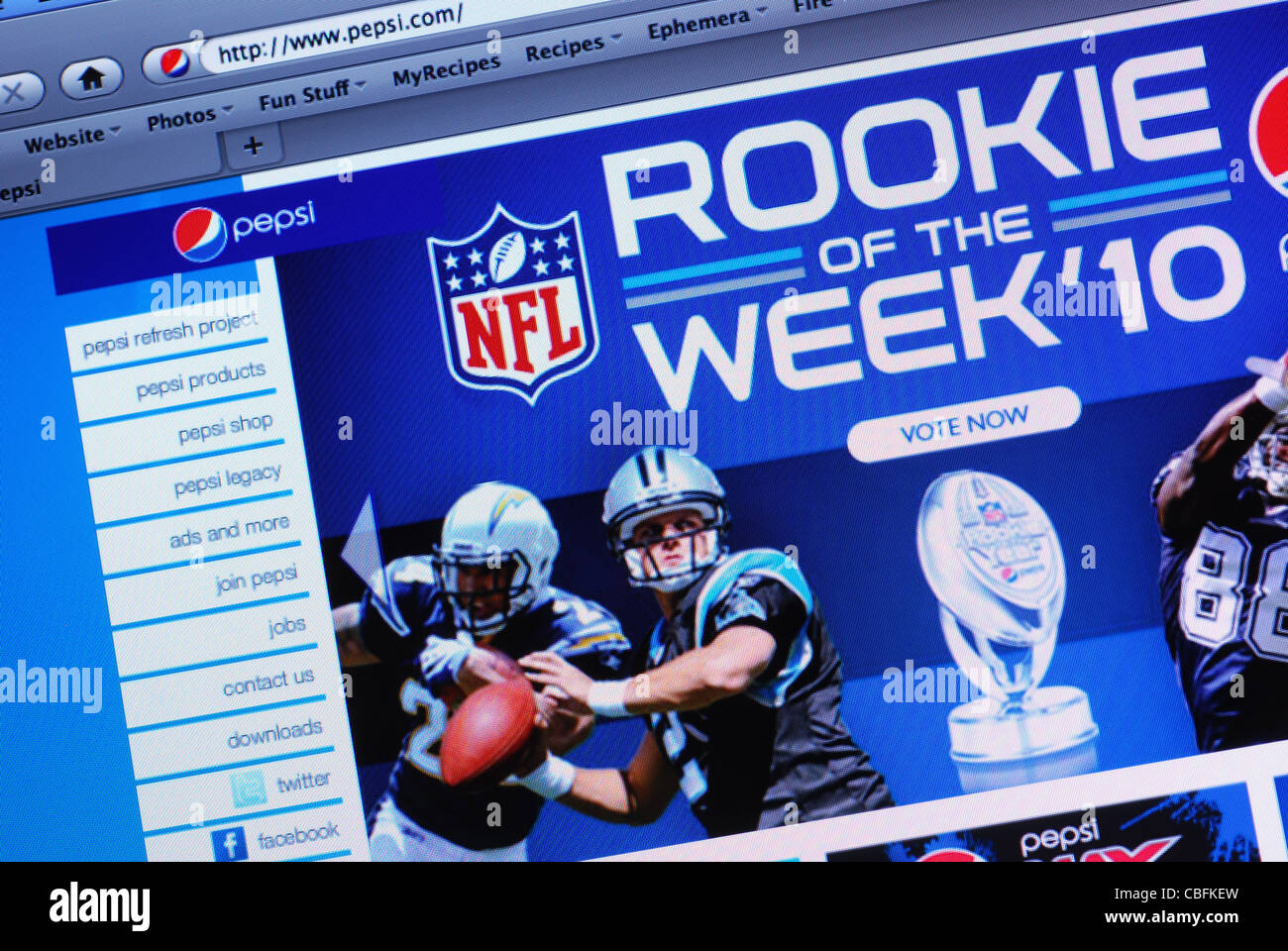 Pepsi Cola Website Startseite Werbung Super Bowl Stockfoto