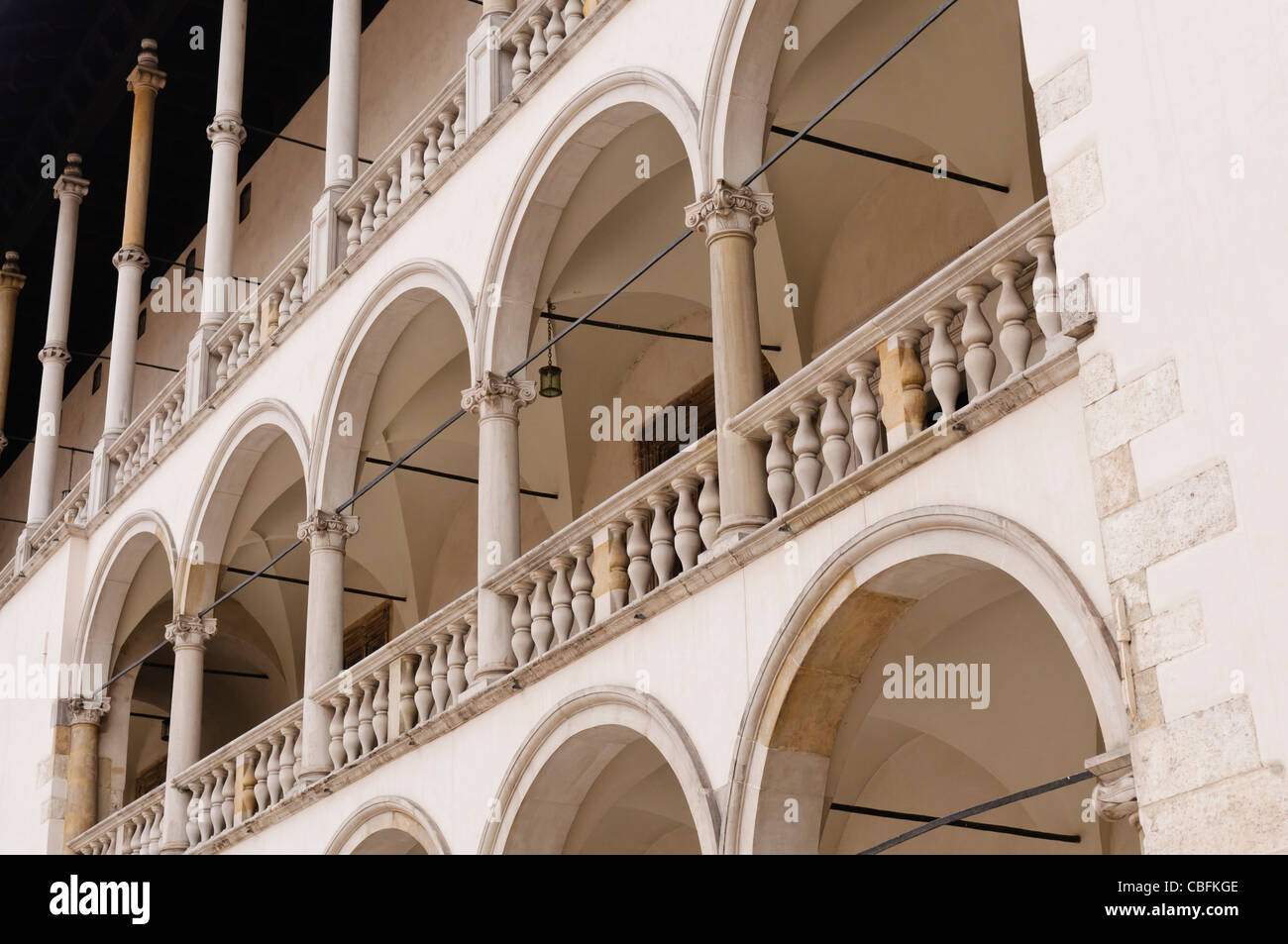 Balkon im königlichen Schloss in Wavel Hill, Krakau, Polen Stockfoto