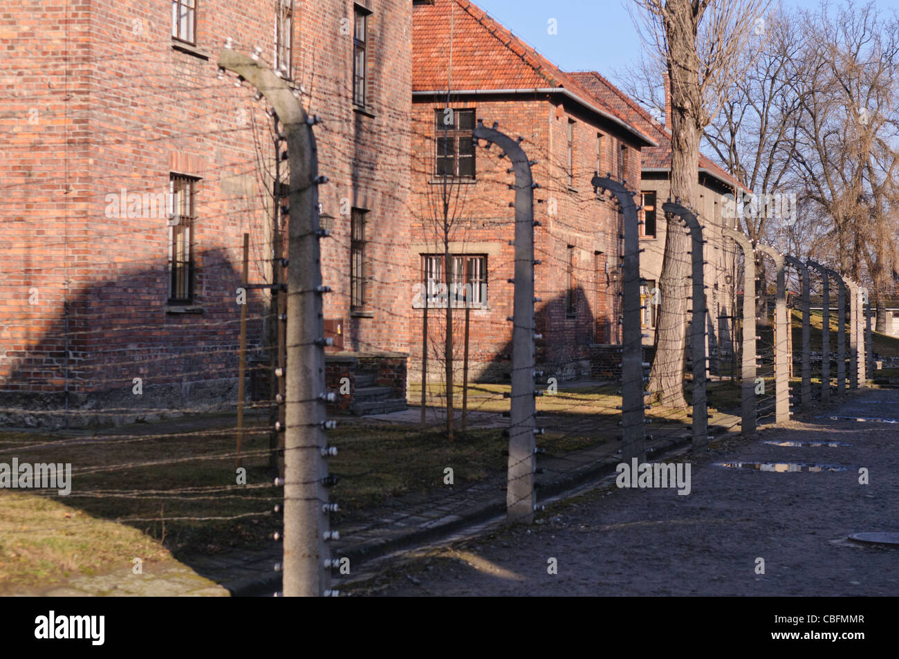 Elektrozaun bei Nazi-Konzentrationslager Auschwitz zu entfliehen-Kaserne Stockfoto