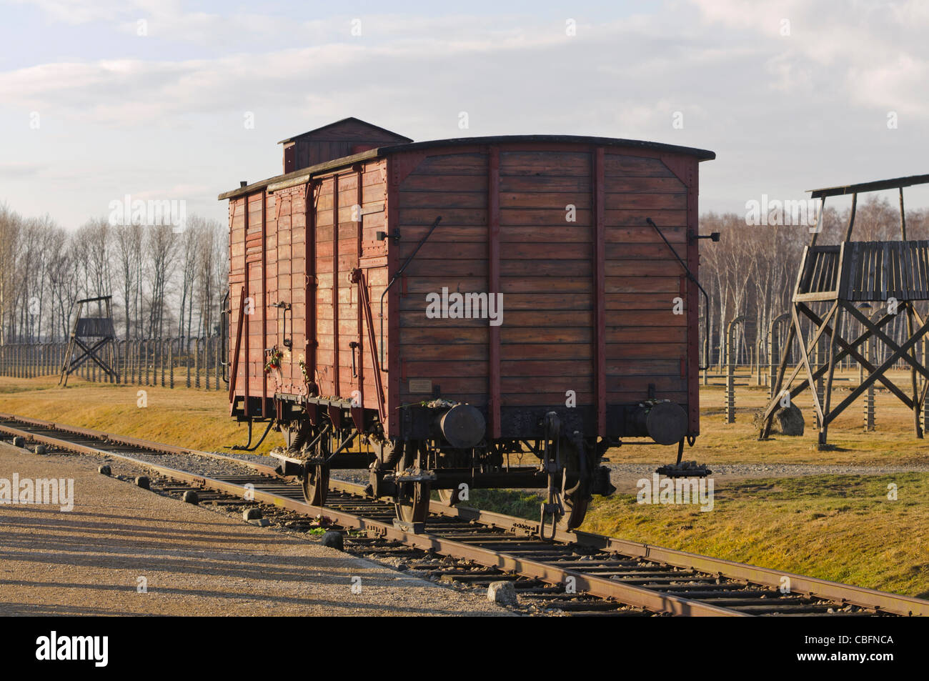 Viehtransporter zum Transport Hunderte von Juden ins KZ Auschwitz Berkenau Stockfoto
