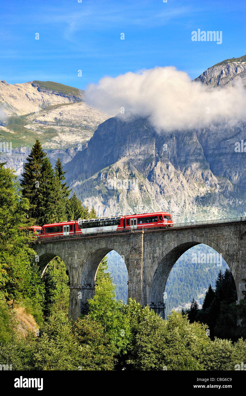 Historische Eisenbahn: Mont-Blanc Express, Chamonix, Frankreich. Stockfoto