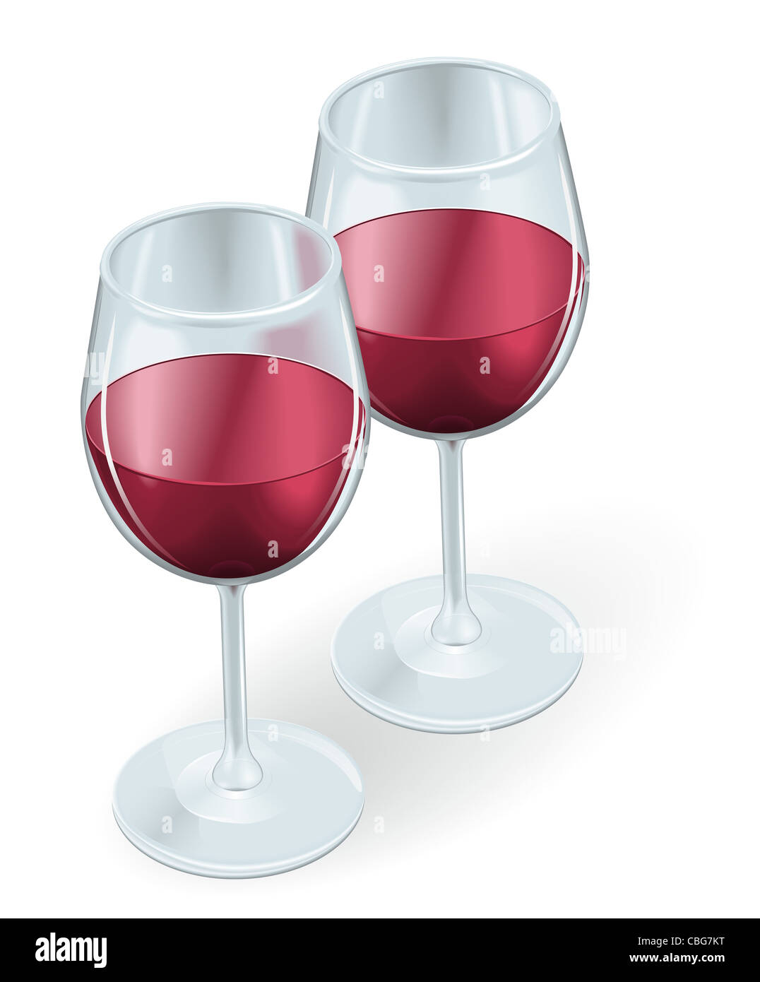 Zwei Weingläser nebeneinander mit Rotwein gefüllt Stockfoto