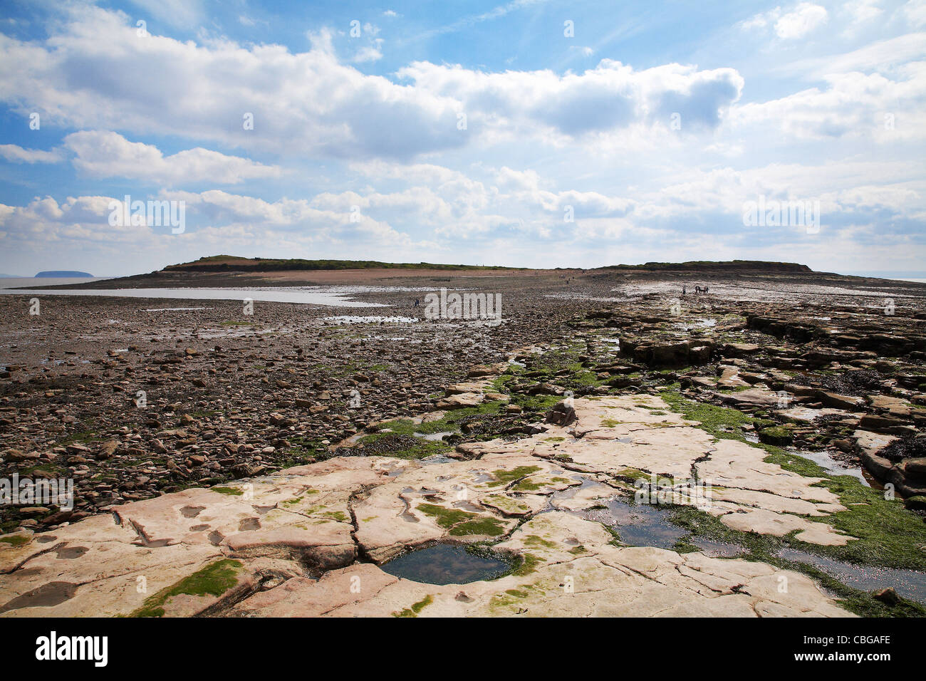 Sully Insel im Bristolkanal, nur zugänglich über den Damm bei Ebbe, South Wales, Uk. Stockfoto