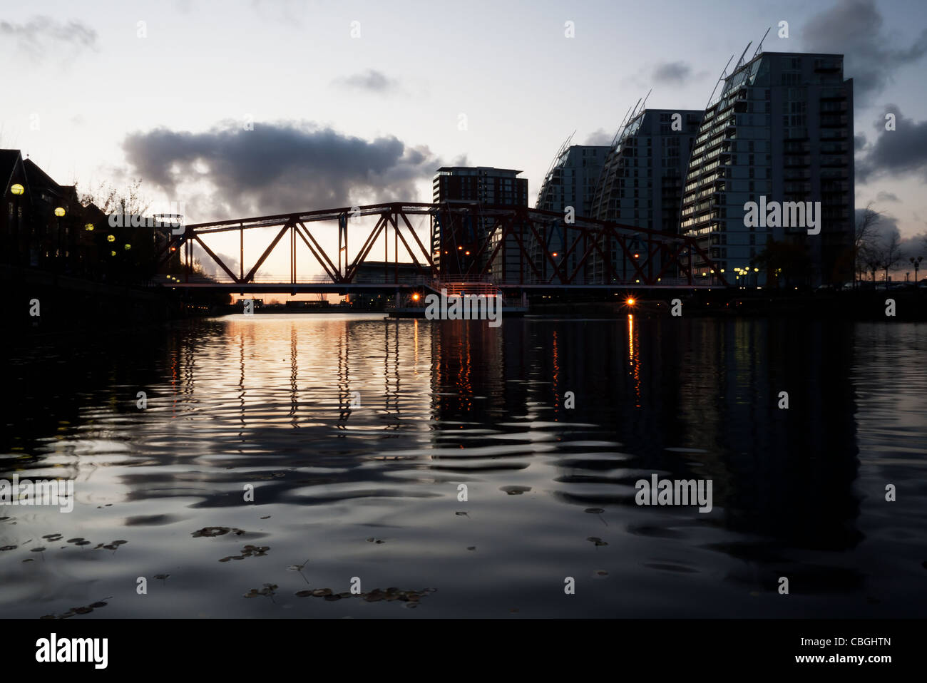 Salford Quays bei Sonnenuntergang Stockfoto