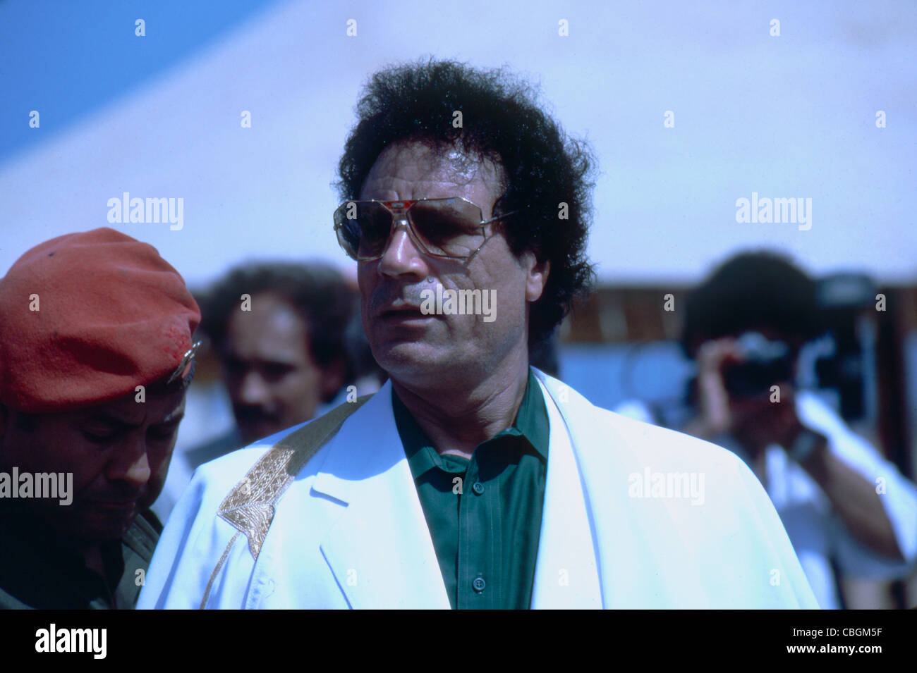 Libyens Präsident Muammar Gaddafi bei Feierlichkeiten sein 20. Jahr in Kraft. Foto von Barry Iverson Stockfoto