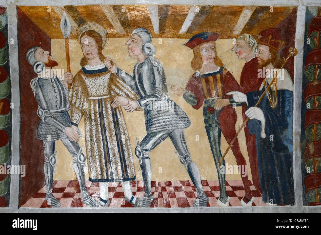 Verhaftung des Heiligen Sebastian von römischen Soldaten, Wandmalerei oder unter freiem Himmel Kapelle St. Sebastian (1513), Roubion, Alpes-Maritimes Stockfoto