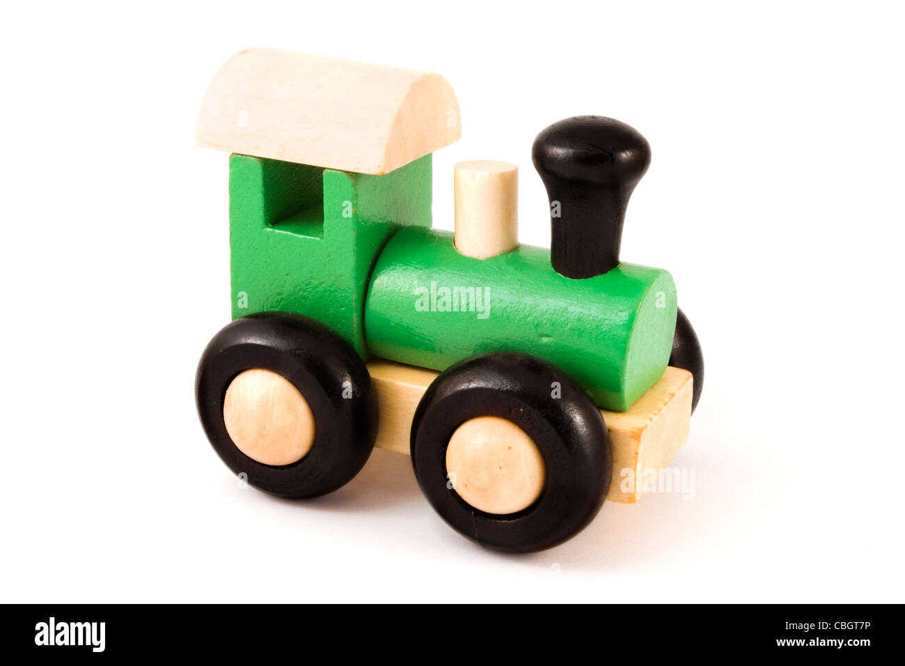 Holzspielzeug Zug isoliert auf weiss Stockfoto