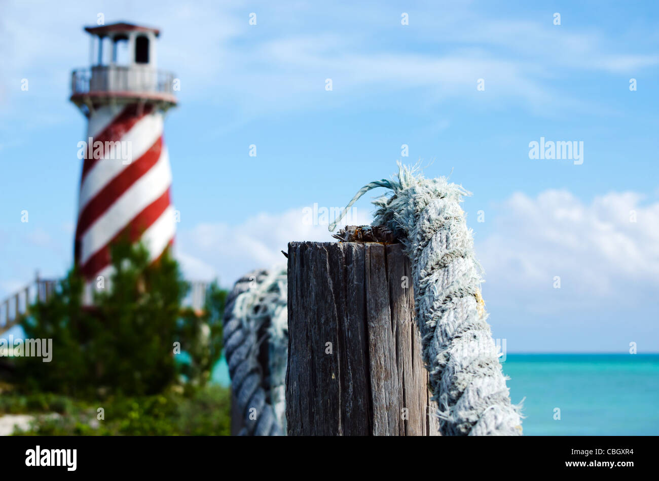 Alten Leuchtturm Blick über Meer am East Grand Bahama Island Stockfoto