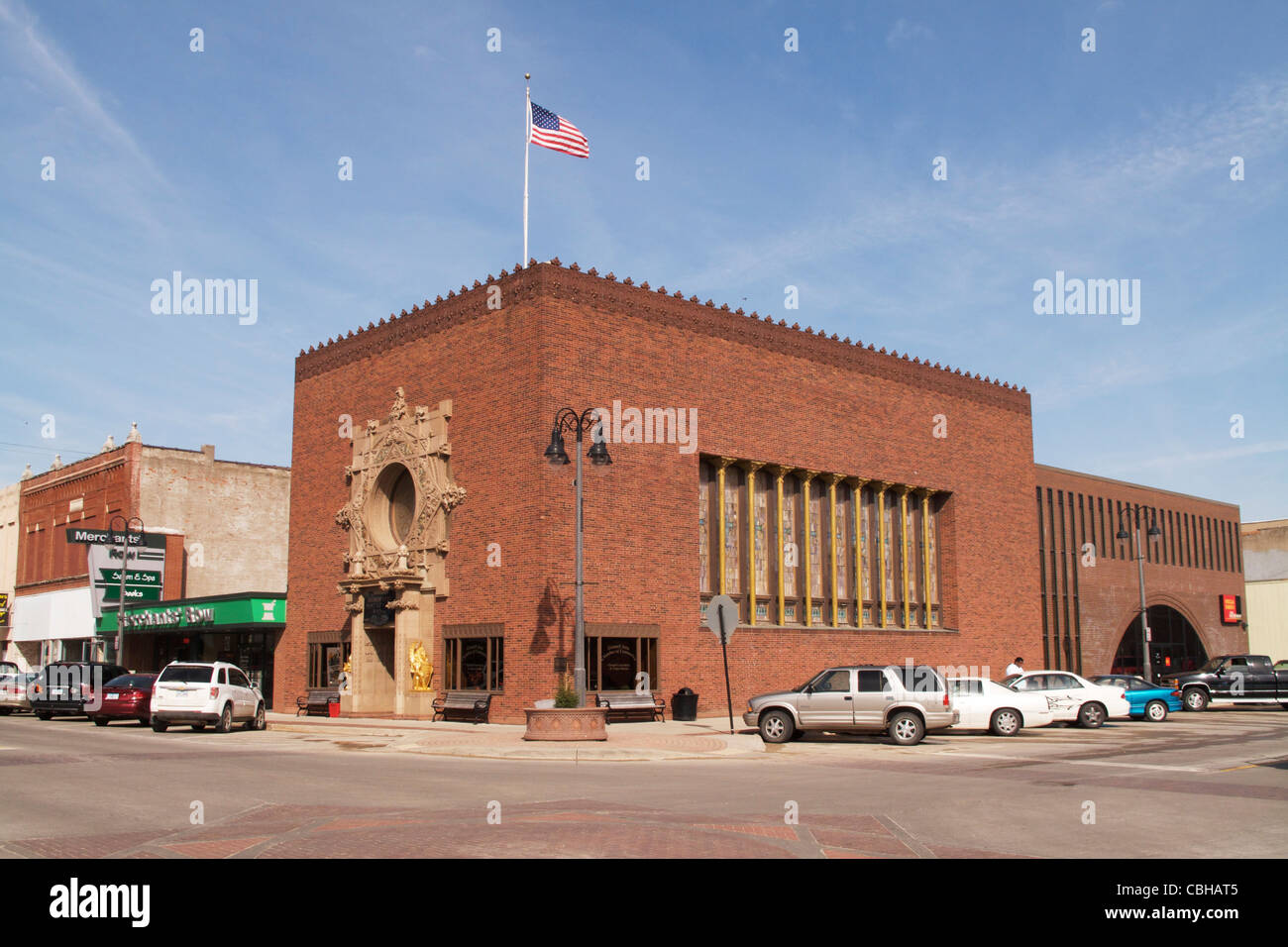 Des Händlers Nationalbank Louis Sullivan entworfen "Schmuckkästchen" Bank. Grinnell, Iowa Stockfoto