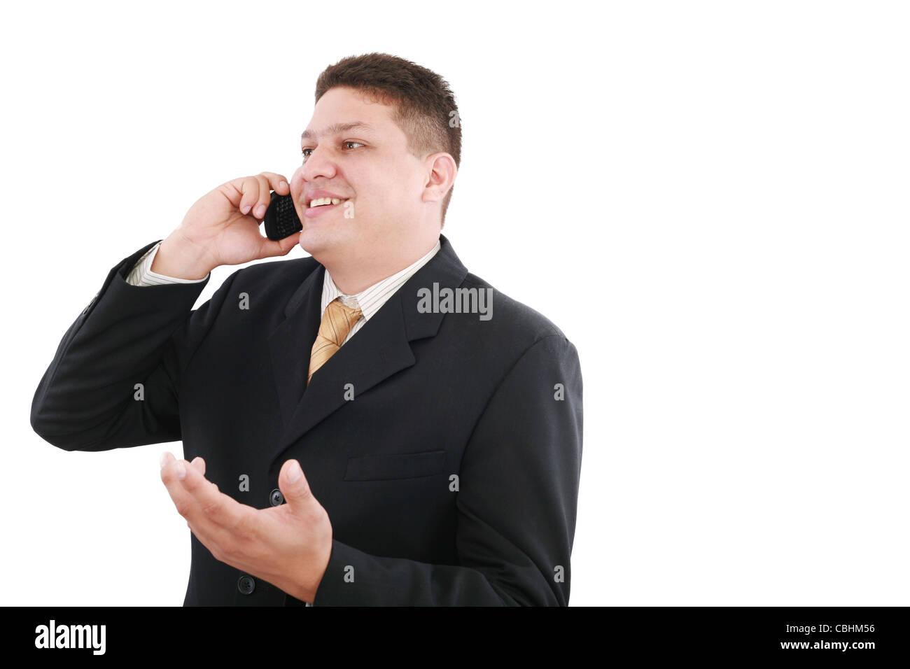 Business-Mann am Telefon über weißen isoliert Stockfoto