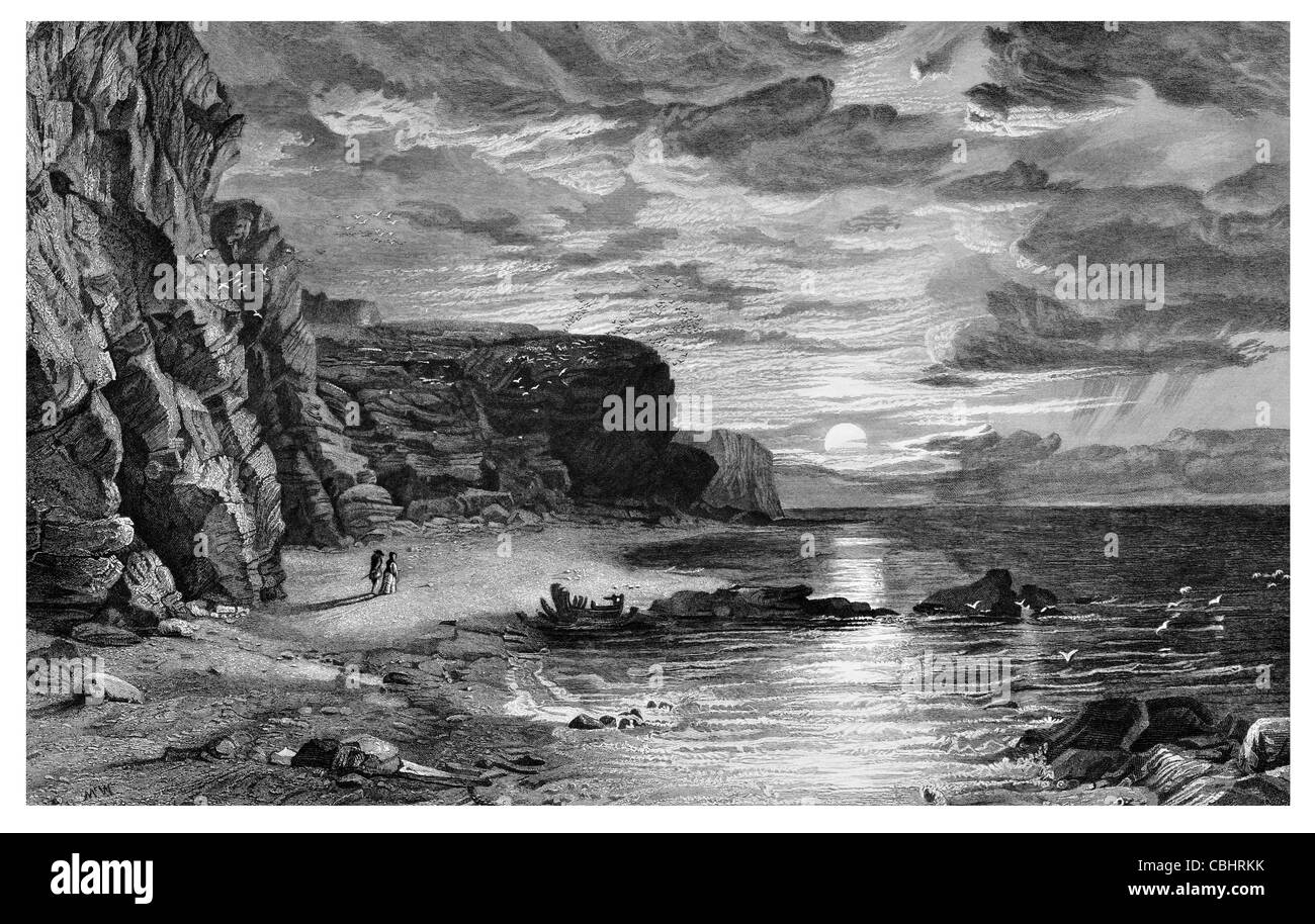 Der Antiquar Sir Arthur Wardour Miss Wardour Strand Ufer Sonnenuntergang Meer Sonnenuntergang trüben Wolken der Gezeiten Stockfoto