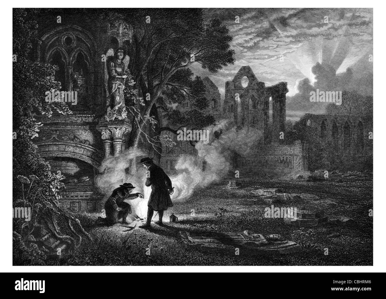 Der Antiquar Sir Arthur und Dousterswivel in den Ruinen von St. Ruth 1816 Sir Walter Scott Amateurhistoriker Archäologe gotischen Stockfoto