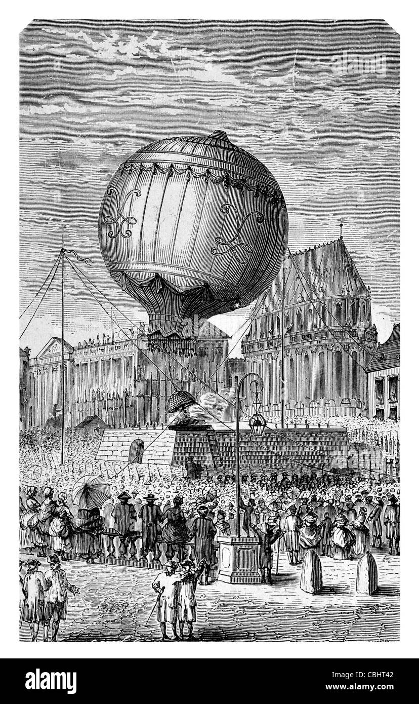 19. September 1783 Experimente Versailles von Etienne Montgolfier Ballon Flugzeug reisen Wind macht Transport Fahrzeug Luftschiff heiß Stockfoto