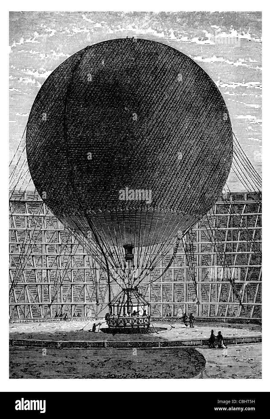 Henri Giffard Ballon Flugzeug reisen Wind macht Transport Fahrzeug Luftschiff Heißluft Wicker Korb Kapsel Kabel Gondel Wasserstoff Stockfoto