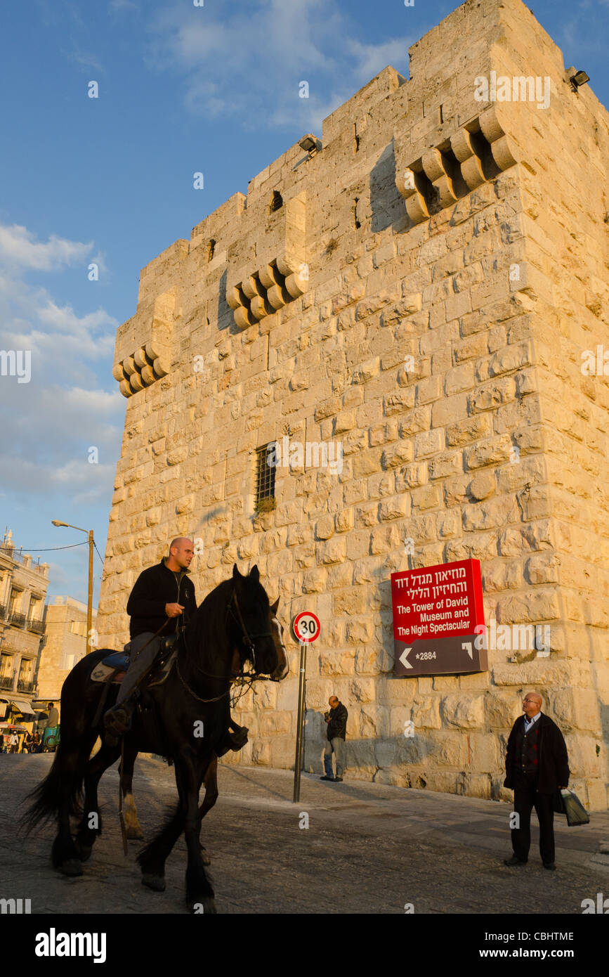 Davids Turm bei Sonnenuntergang. Jaffa-Tor. Altstadt von Jerusalem. Israel Stockfoto