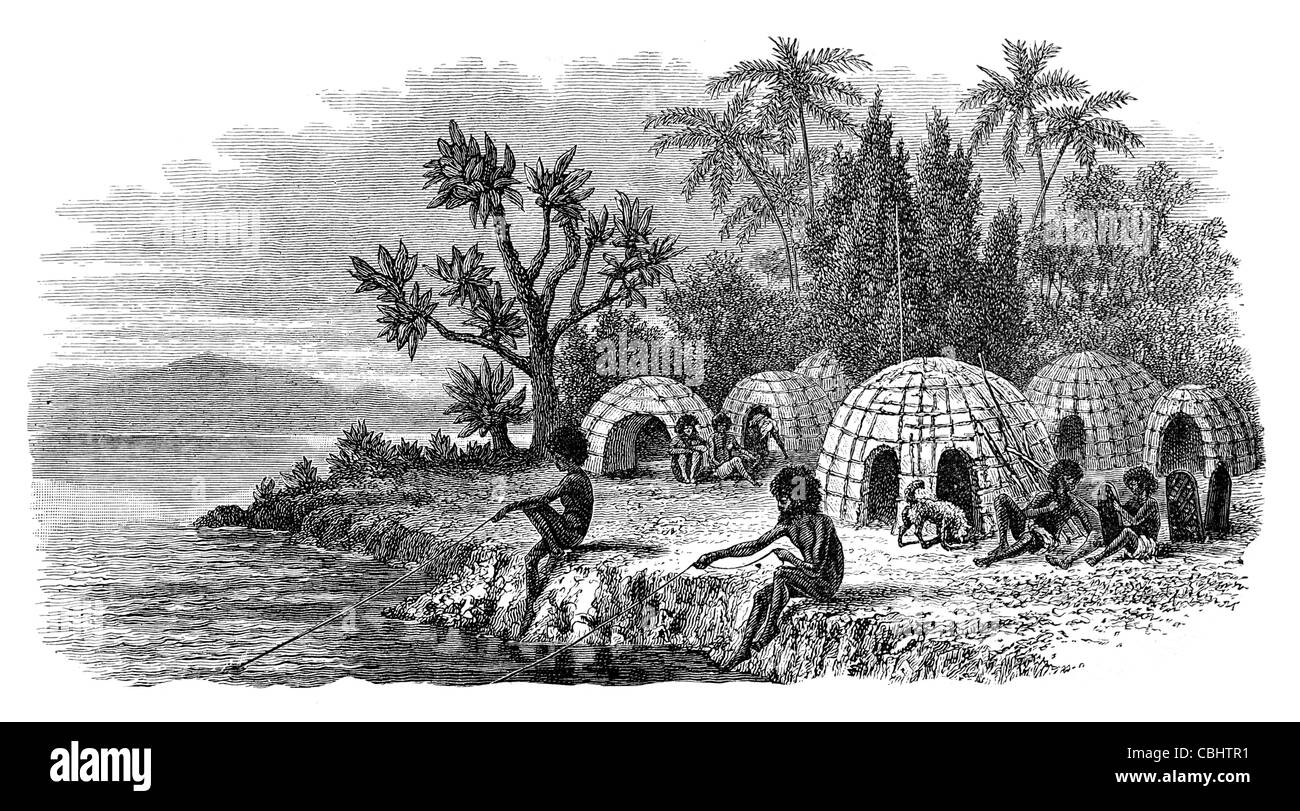 Queensland Australien Aborigines Aborigines, die indigenen australischen Australien einheimischen Ureinwohner Hause Campen Angeln Menschen Stockfoto