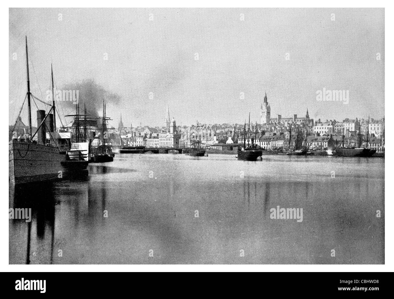 Aberdeen Stadt Schottland Granite City Grau Silber Öl Industrie Seehafen Dampfschiff Dampfschiff Dampfschiff Dock Hafen Hafen Schiff Boot Stockfoto