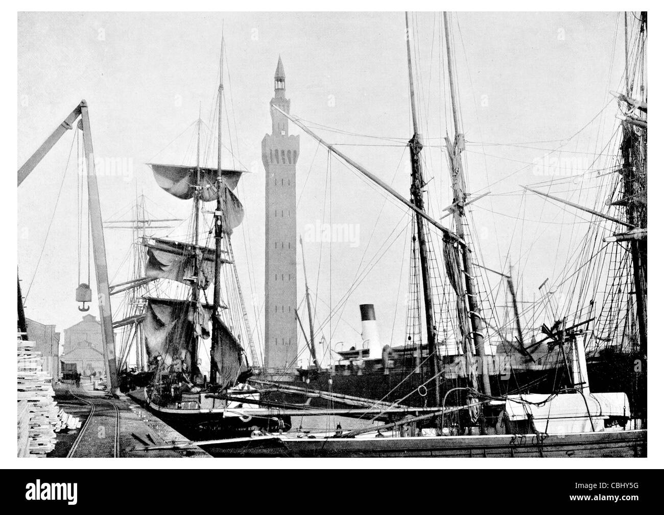 Great Grimsby Lincolnshire Dock Tower Angeln Flotte Schiff Segel Segeln Fischer Kabeljau-Kriege Fracht Hydrospeicher Stockfoto