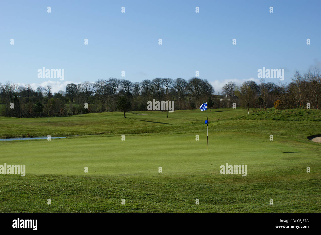 Golf-Fahne im Loch auf einem Kurs grün Stockfoto