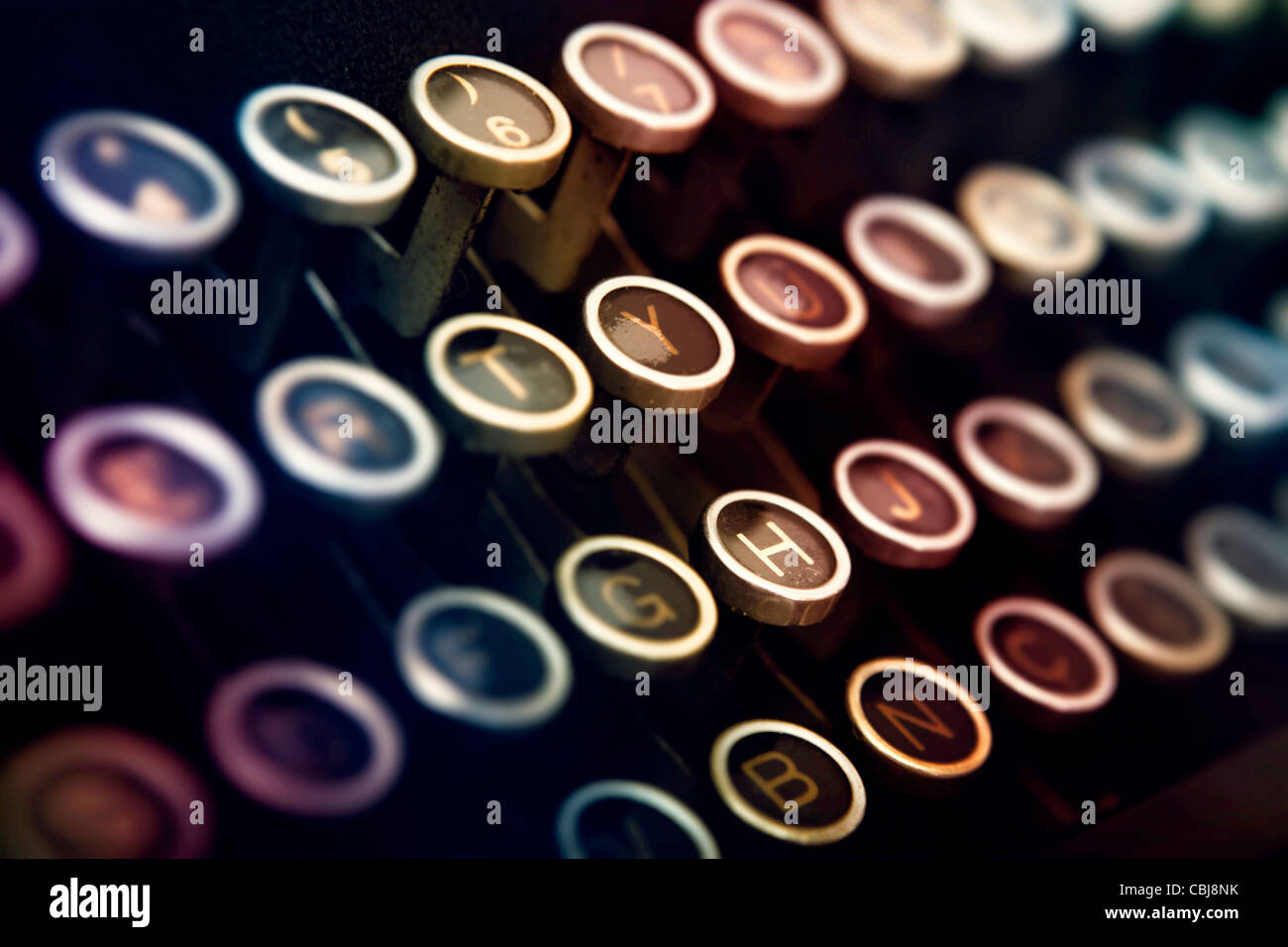 Nahaufnahme Bild einer Tastatur aus einer Vintage Schreibmaschine Stockfoto