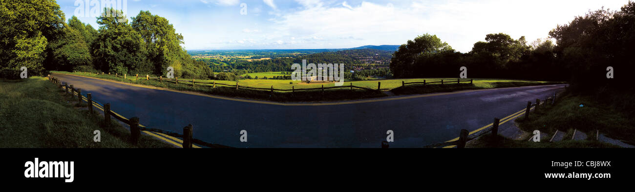 Box Hill Aussichtspunkt Panorama mit Blick auf Dorking und Brockham in Surrey Stockfoto