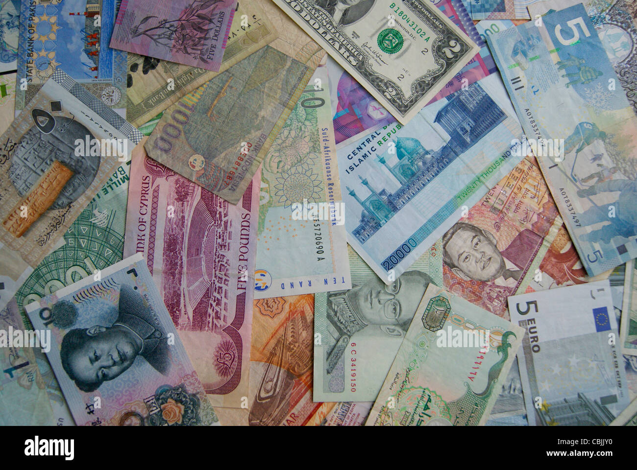 Verschiedenen Sammlung von Währung Notizen von verschiedenen Ländern Stockfoto