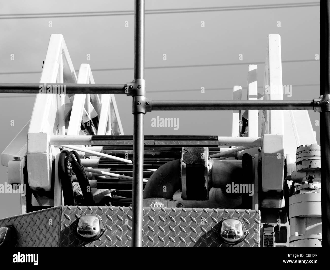 Rückseite das Feuerwehrauto an der Feuerwache. Stockfoto