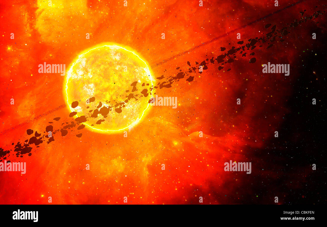 Einen jungen Stern umkreist durch Trümmer. Stockfoto