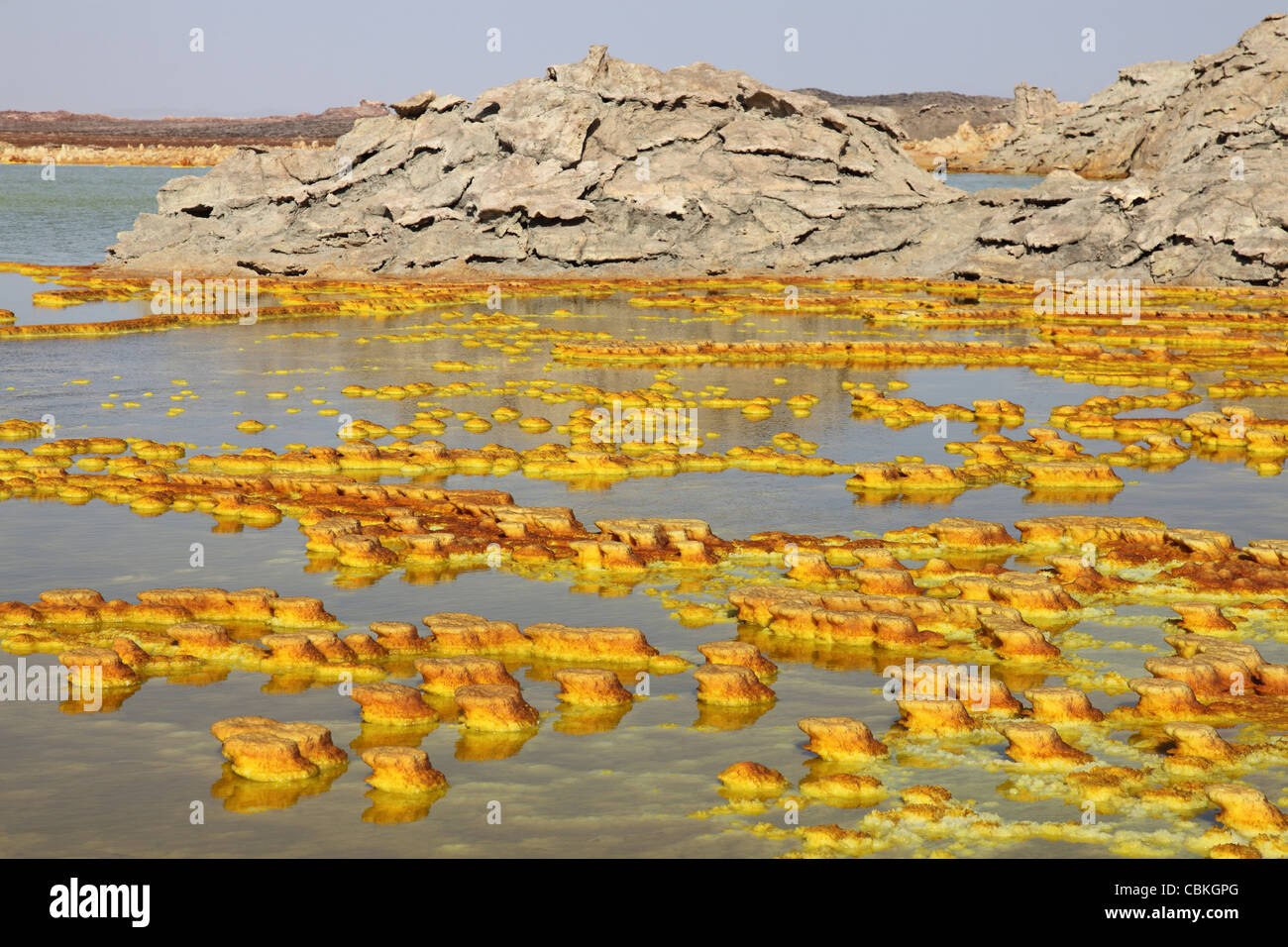 27. Januar 2011 - Dallol geothermische Gebiet, Kalium Salzlagerstätten durch gebildet Sole-Thermalbad, Danakil-Senke, Äthiopien. Stockfoto