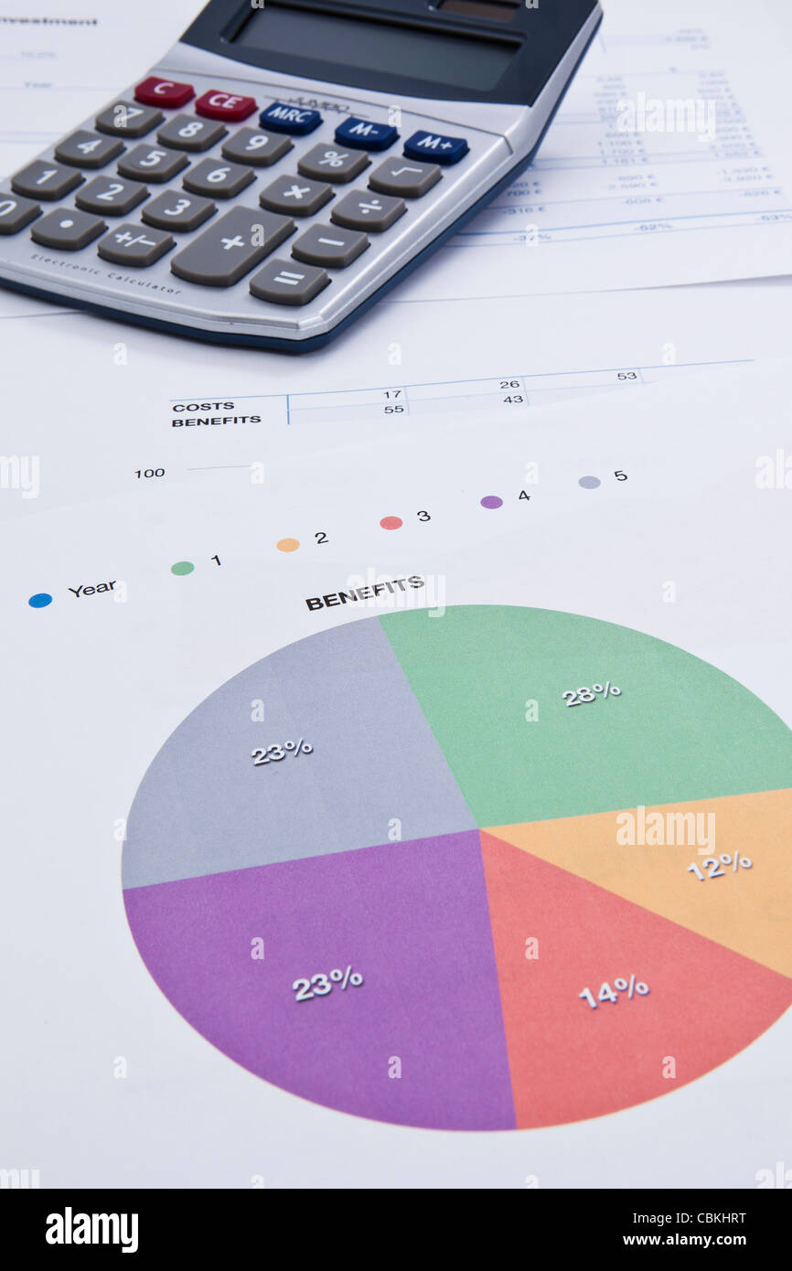 ein Finanzbericht zeigt Vorteile aus verschiedenen Aktivitäten Stockfoto