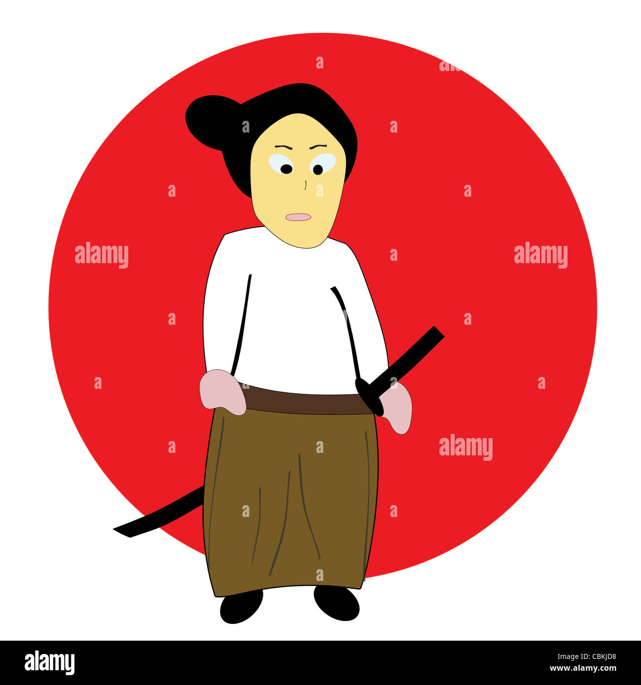 Eine Zeichnung eines schönen Samurai mit der aufgehenden Sonne Stockfoto