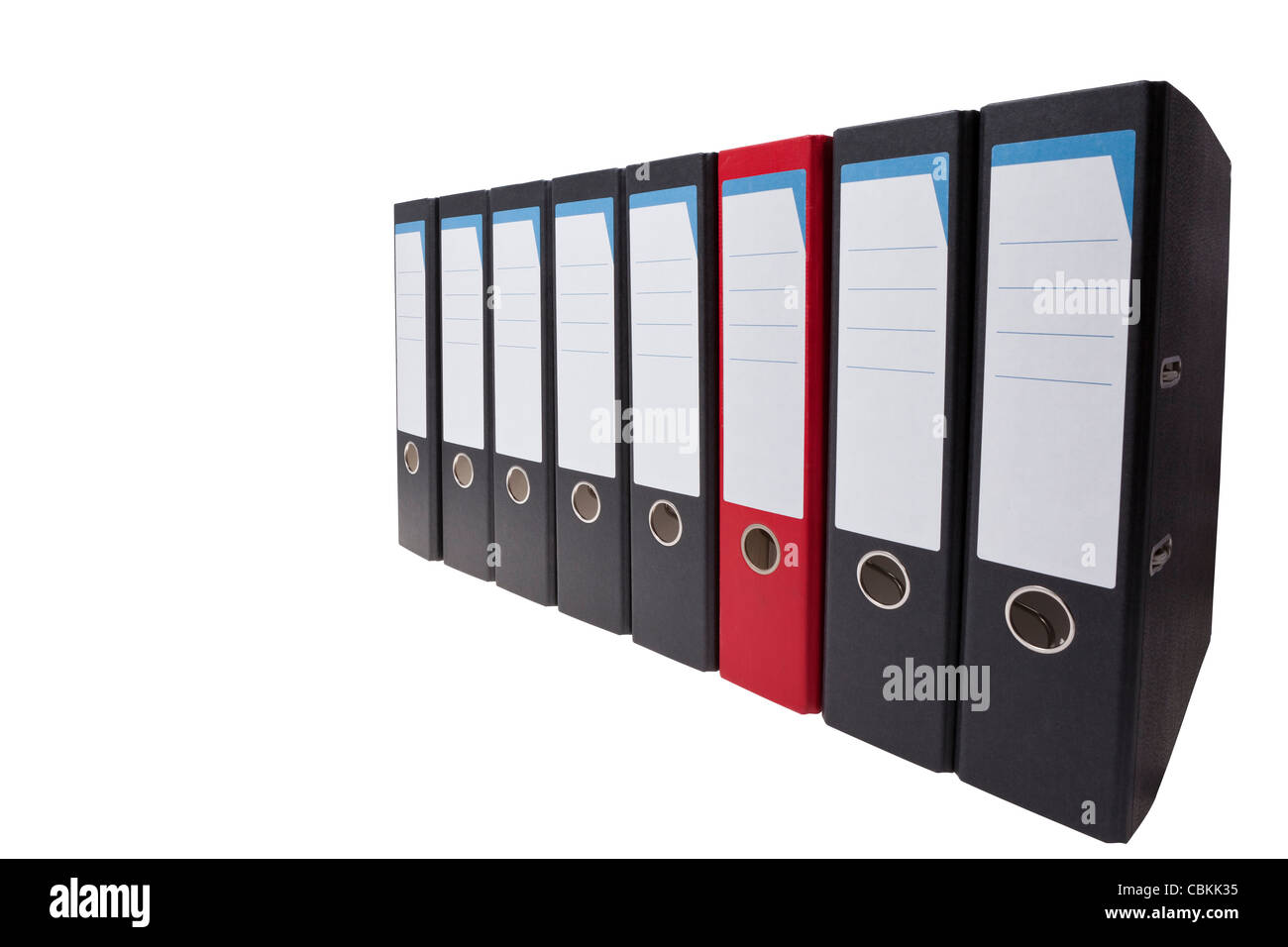 eine Reihe von schwarzen Ringbücher mit einer unterschiedlichen ringbinder Stockfoto