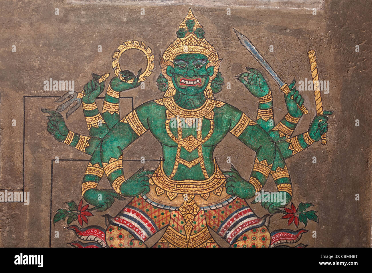 Wat Pho Bangkok Thailand Build von König Rama, enthaltenden Reclining Buddha, Gemälde von Heilenergie Akupunkturpunkte des Körpers. Stockfoto