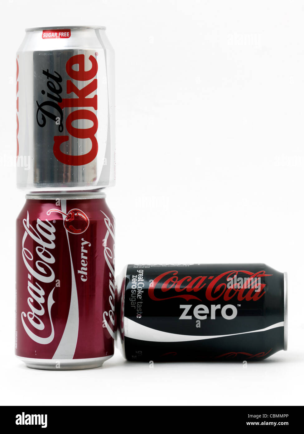 Coca Cola Produkt Variation Kirsche Coca-Cola, Cola Light und Coca Cola Zero Stockfoto