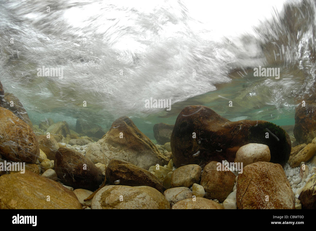 Wellen am Ufer, Piran, Adria, Slowenien Stockfoto