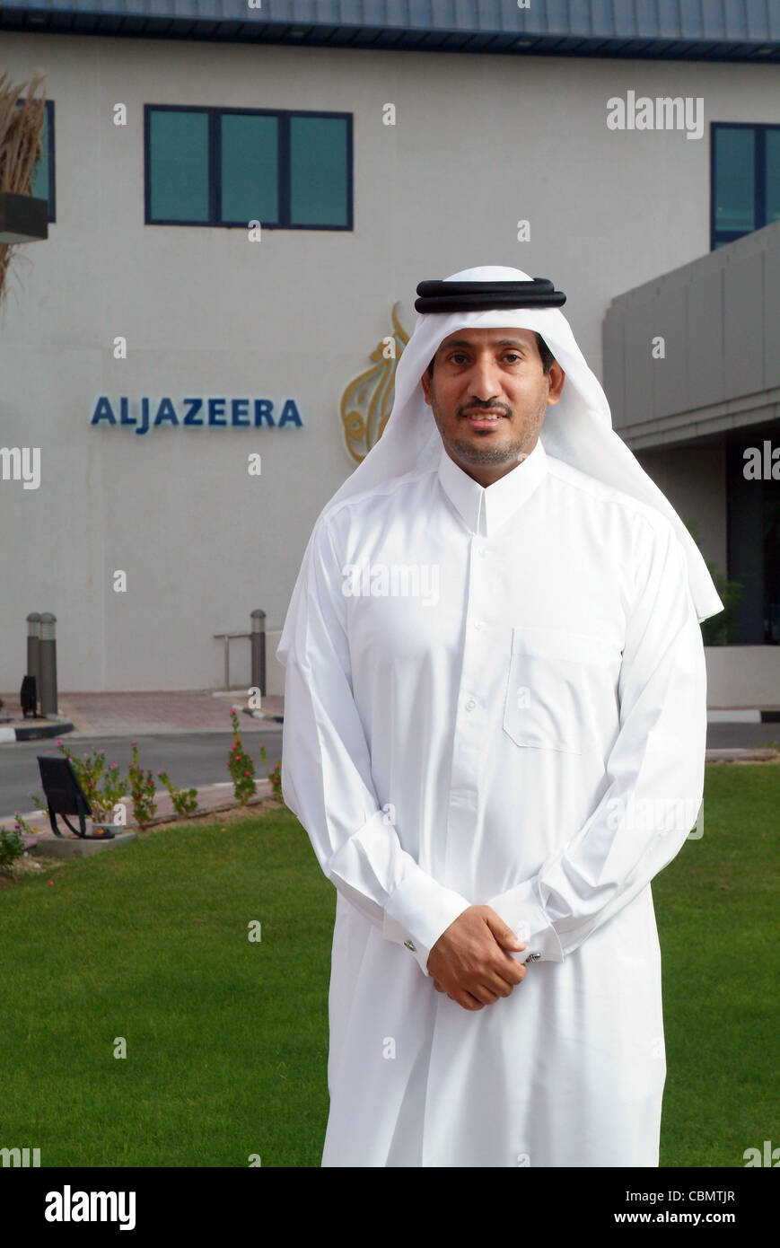 Scheich Hamad Bin Thamer Al Thani, Vorsitzender des Vorstands der Al Dschasira Satellite Channel in Doha. Stockfoto