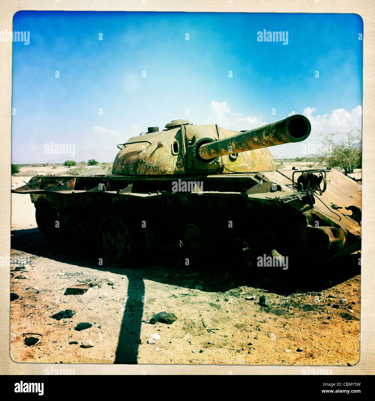 Verlassene russische Panzer In der Wüste in der Nähe von Berbera Somaliland Stockfoto