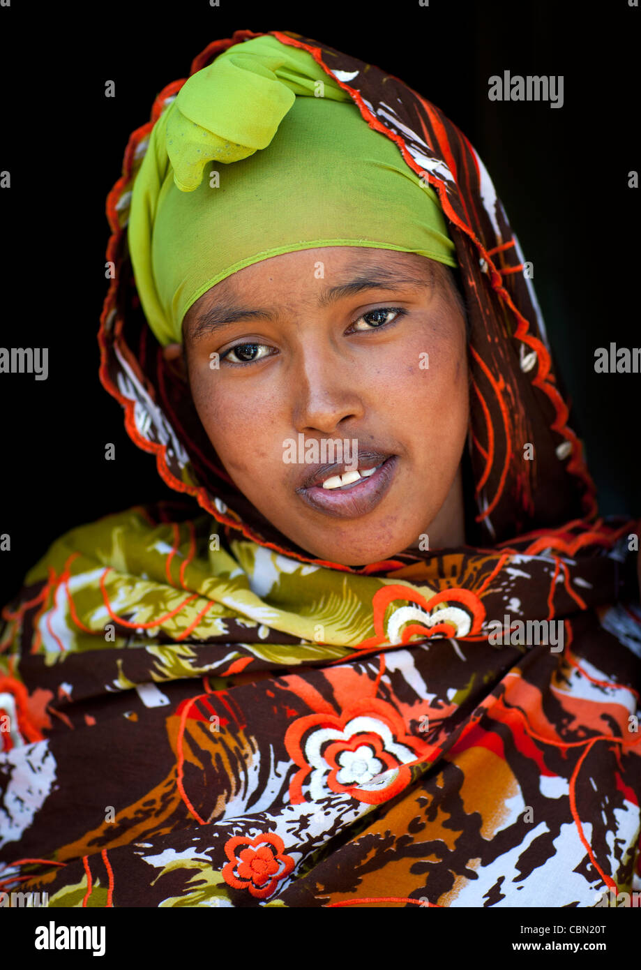 Süße schwarze junge verschleierte Frau Portrait Hargeisa Somaliland Stockfoto
