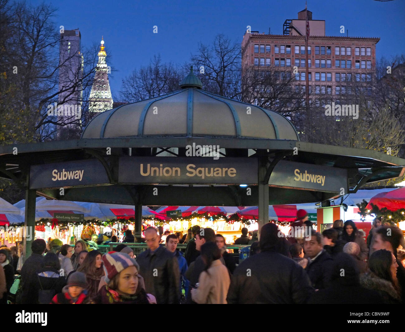 Weihnachts-Shopper am Union Square Park Stockfoto