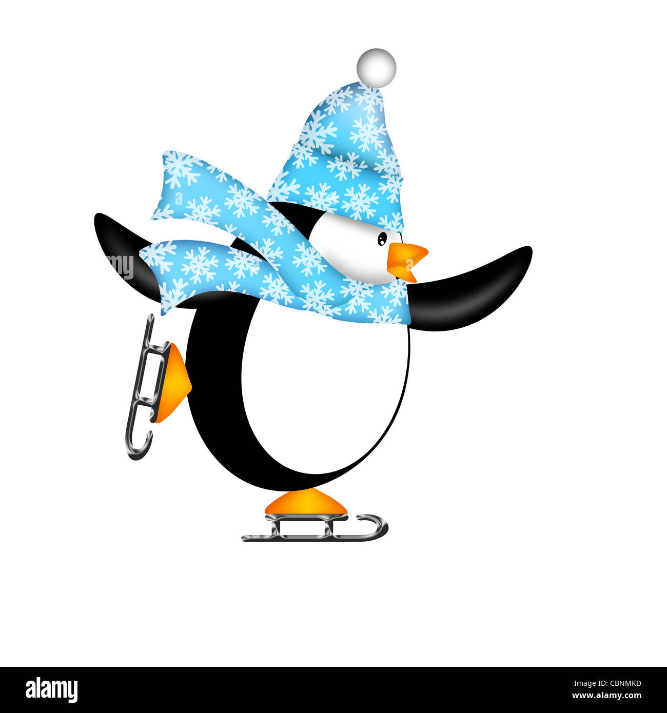 Niedlichen Pinguin mit Weihnachten Schneeflocken Schal Ice Skating Illustration Isolated on White Background Stockfoto