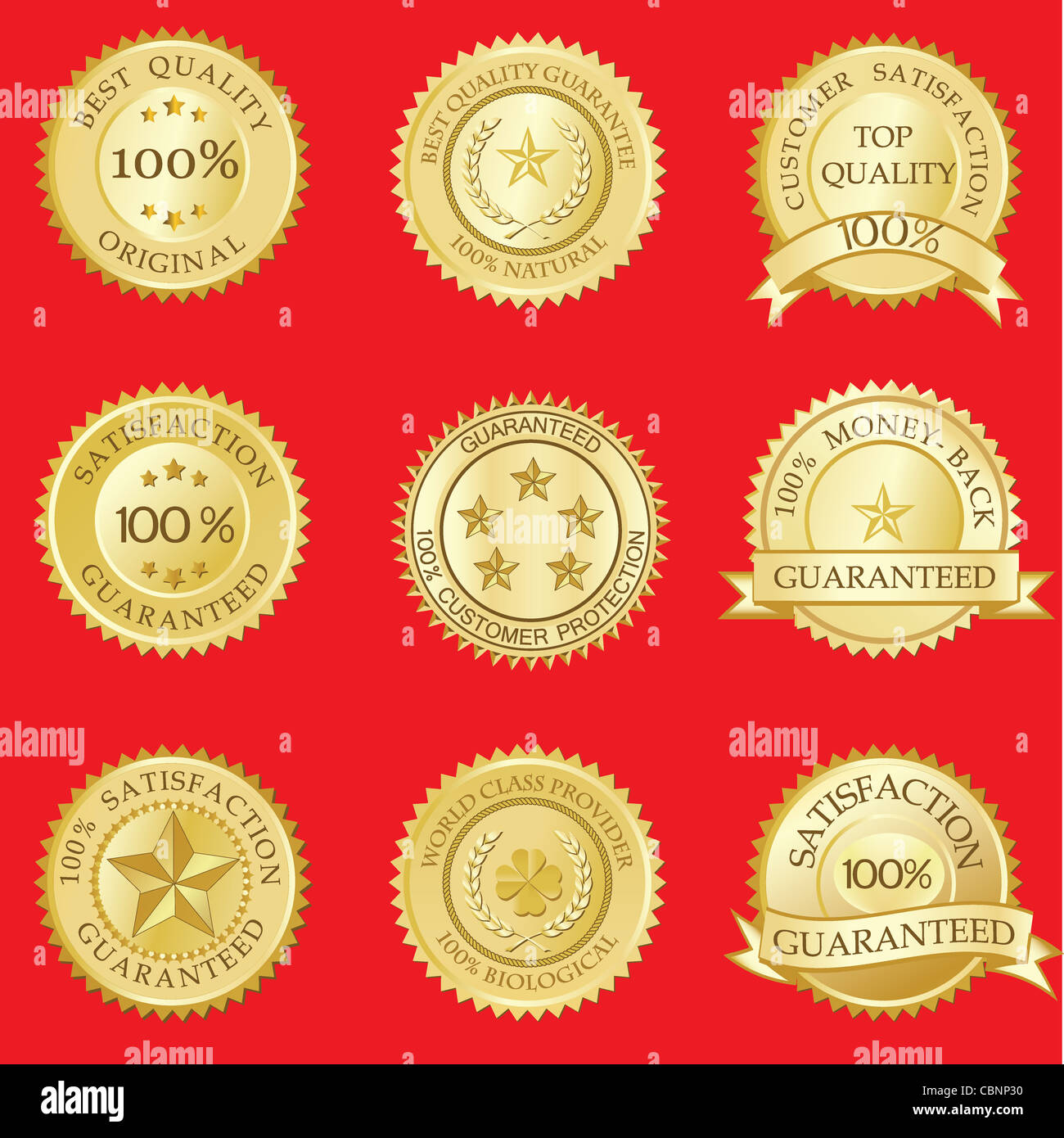 Zufriedenheit garantiert Dichtungen Stockfoto