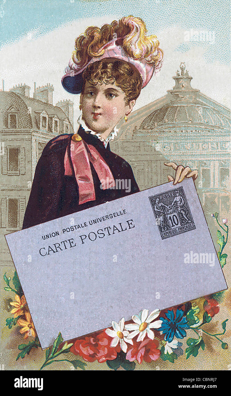Viktorianische Frau in der Türkei mit riesigen Postkarte Stockfoto